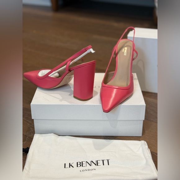 LK Bennett Shoes - LK Bennett Etta Leather Pink Slingback Pointed Block Heel Pumps 4” Heel 40